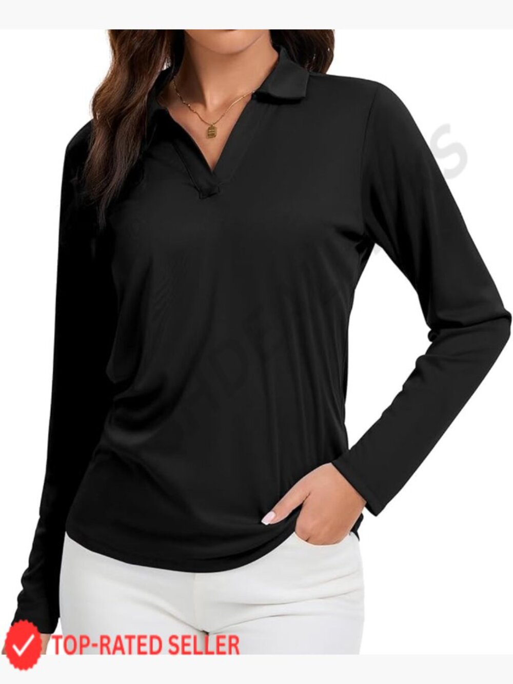 V-Neck Polo Shirt Long Sleeve Quick Dry UPF 50+ Sun Protection Business Casual